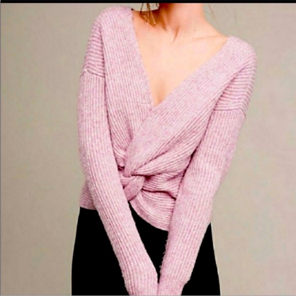 Angel Of The North Anthropologie Mauve cross back V-Neck Sweater wool blend EUC